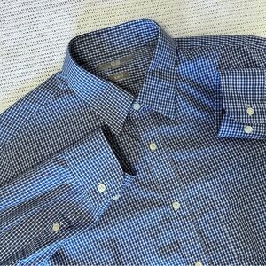 Uniqlo Men’s Large SlimFit Navy White Checked Button Up Dress Shirt Long sleeve